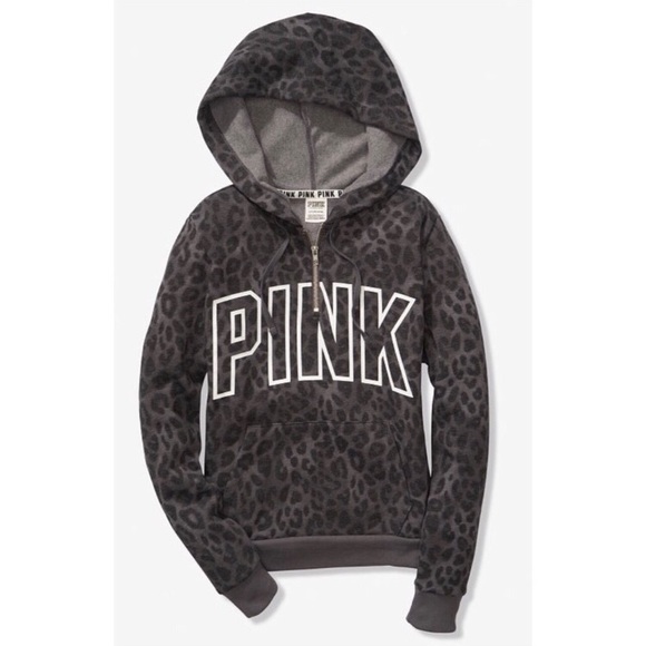PINK Victoria's Secret Tops - VS Pink leopard half zip hoodie. NWT!